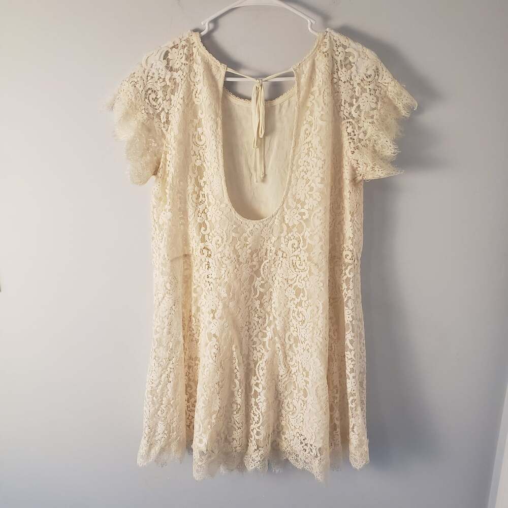 Free People Dress Ivory Lace Short Sleeve Open Tie Back Dress S Cream - Picture 4 of 8